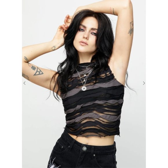 Disturbia Tops - DISTURBIA Distortion sleeveless raw hem top